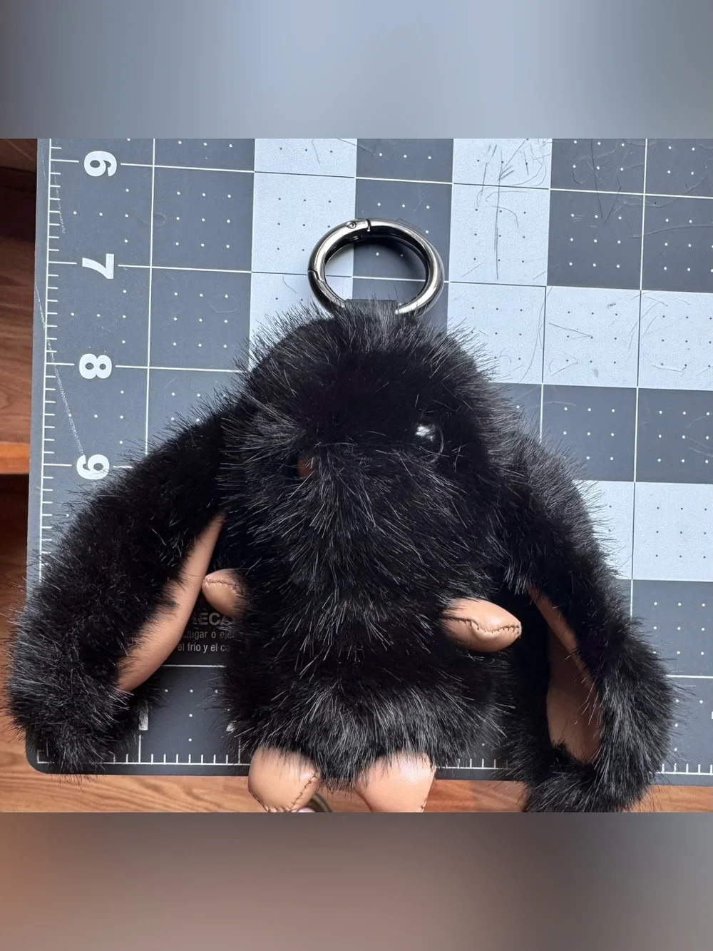 NIP Black Fluffy Bunny Keychain Bag Charm Faux Fur Lop Ear